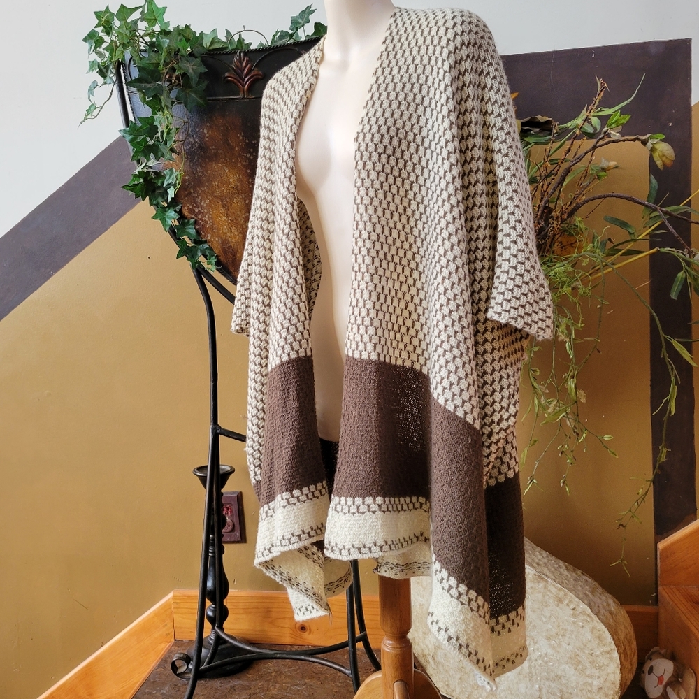 Adrianna Cardigan Tan Brown Short Sleeve Sweater Cape By Howards One Size S M L